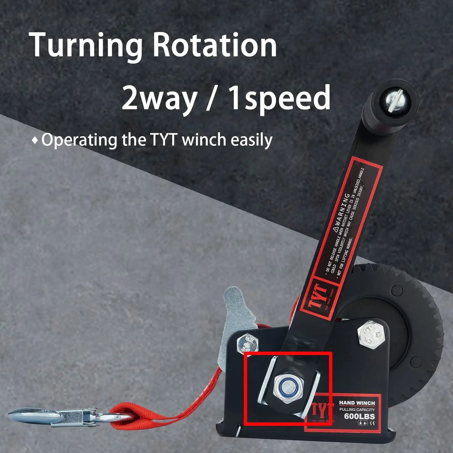 600LB Boat Trailer Winch with Red Nylon Strap - R & R Innovations