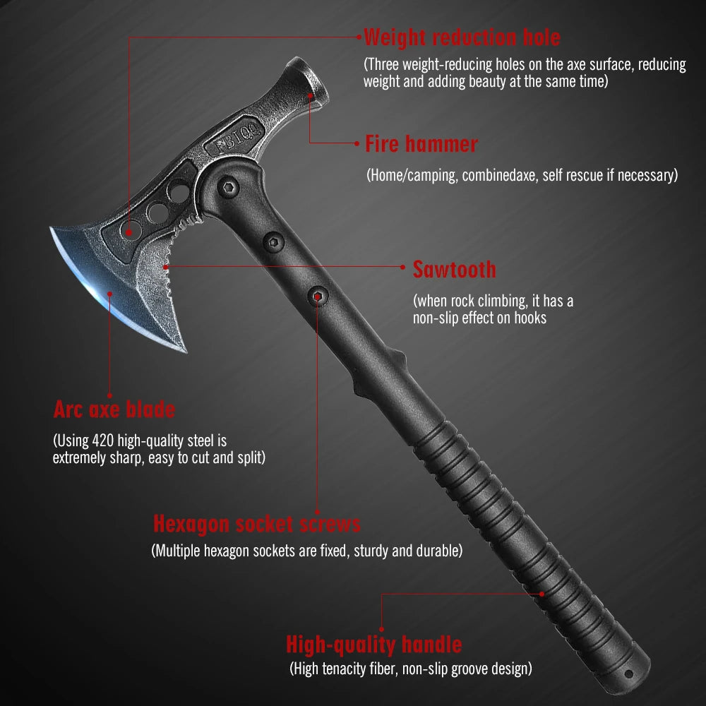 Camping Survival Hatchet Portable Hammer Forged Steel Construction Tomahawk Anti-Slip & Shock Reduction Grip Tactical Axes Knife - R & R Innovations