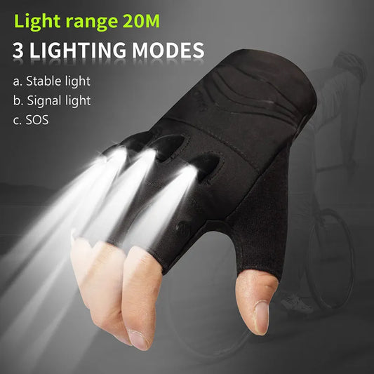 LED Flashlight Fishing Gloves: Luminous Half-Finger MTB Cycling Gloves - R & R Innovations