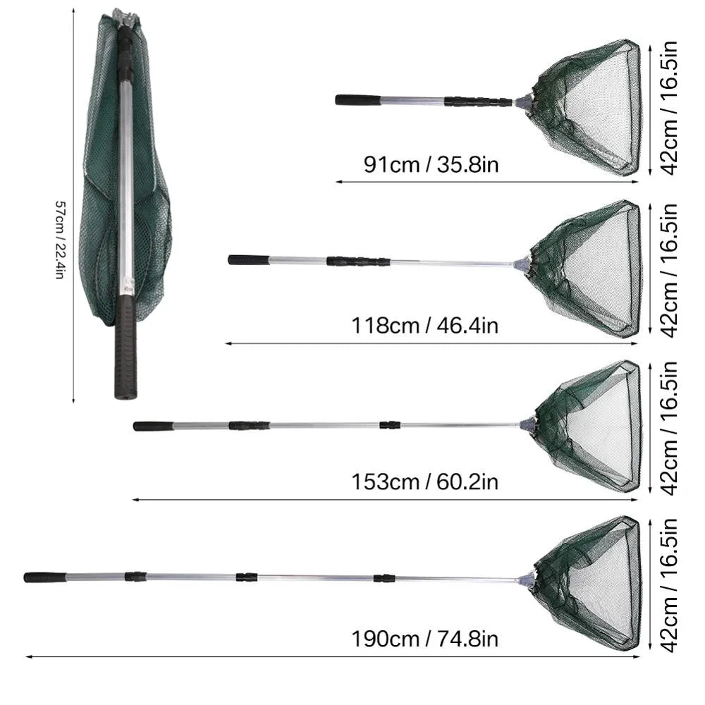 Folding Telescopic Fishing Net: Long Aluminum Handle, Collapsible Design - R & R Innovations