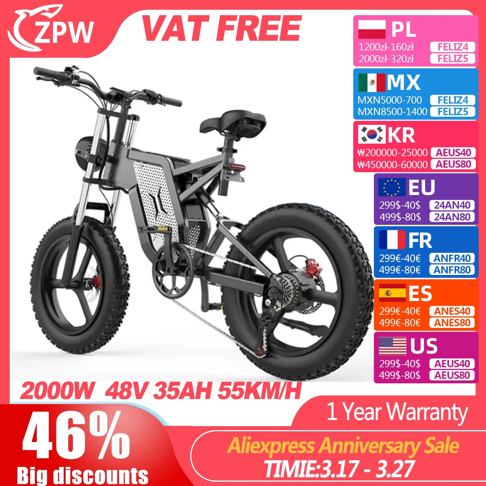 ZPW X20 ebike 2000W 35Ah electric Adult bike Bicycle 20 Inch 4.0 Fat Tyre electric bicycle Snow electric Bike Mountain ebikes - R & R Innovations