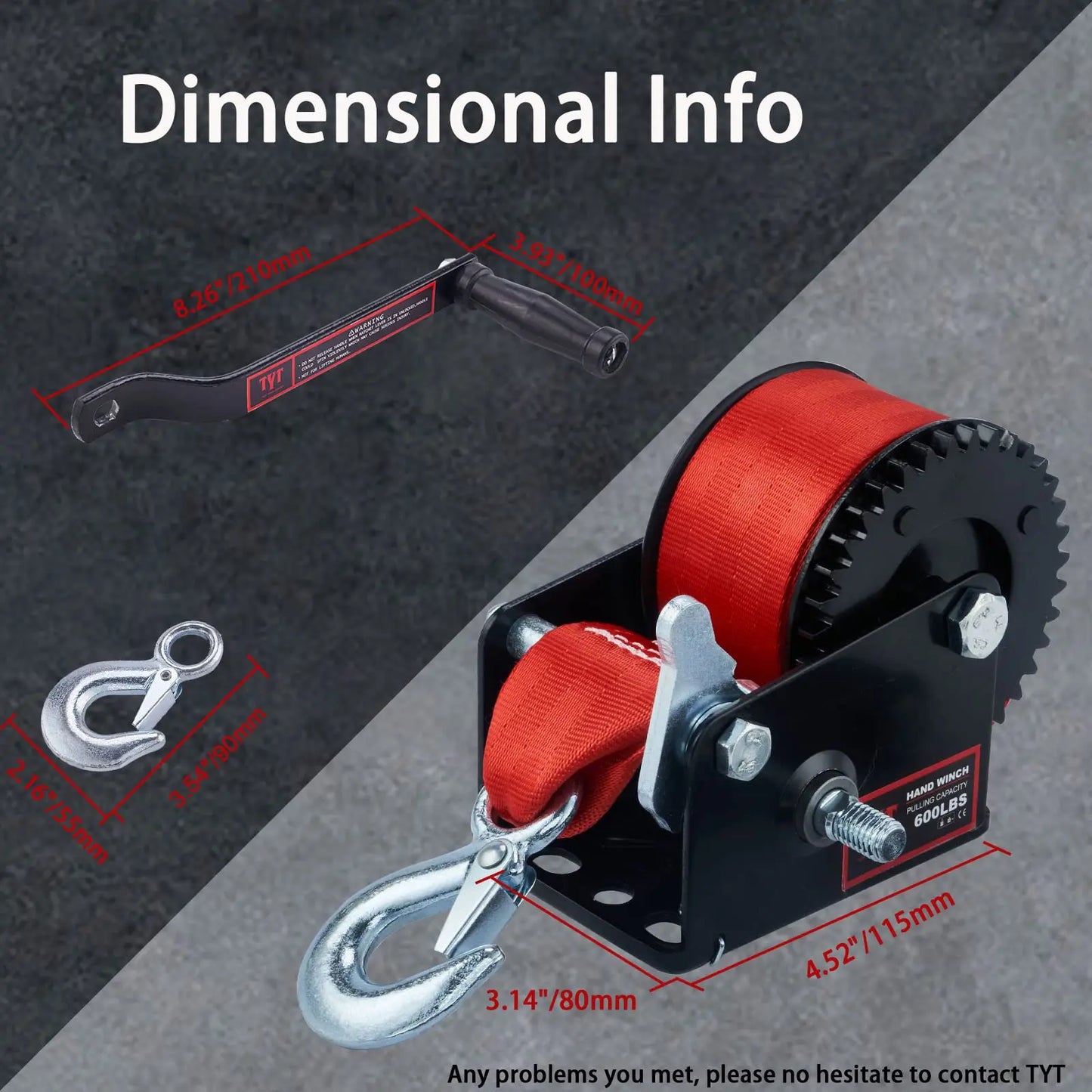 600LB Boat Trailer Winch with Red Nylon Strap - R & R Innovations