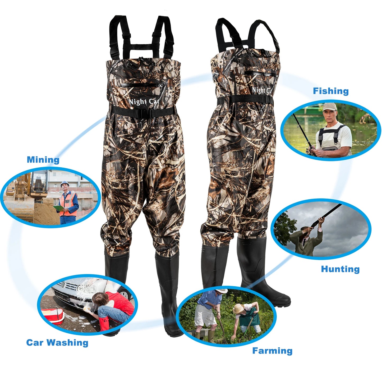 Night Cat Fishing Wader for Men Women Waterproof Hunting Nylon Chest Wader with Boots Belt Breathable Lightweight - R & R Innovations